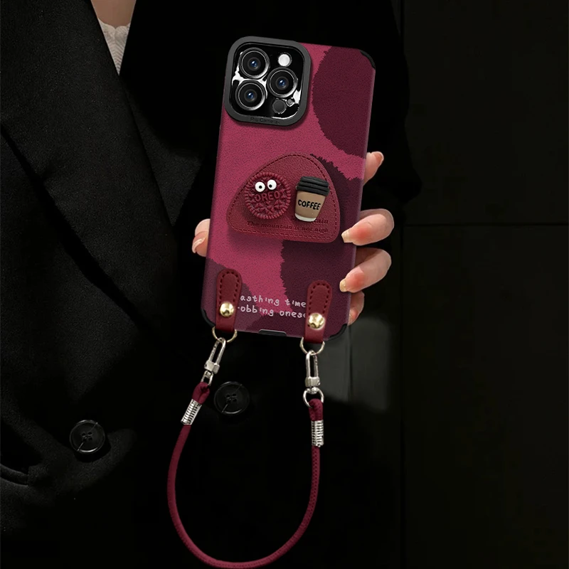 酒红煤球咖啡立体公仔适用于苹果