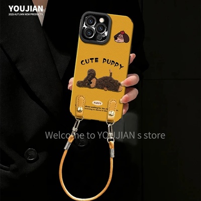 皮质刺绣小狗贴件适用苹果手机壳