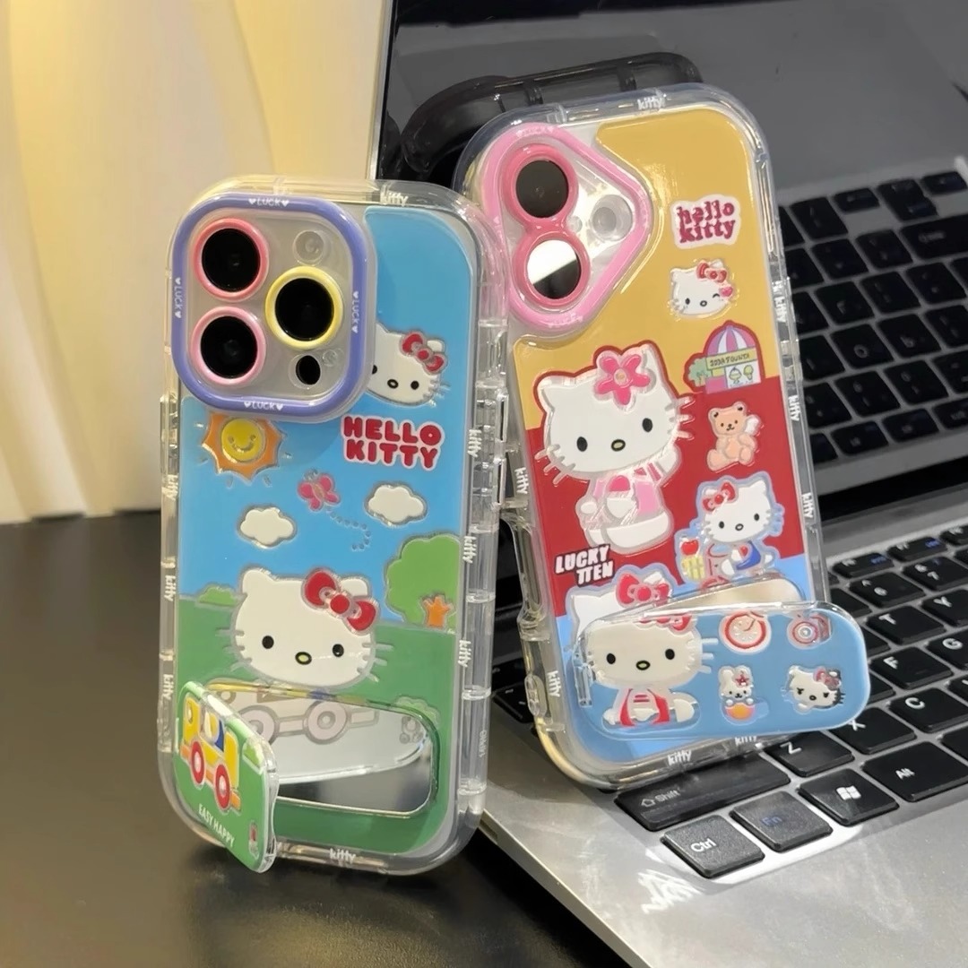 汽车KT猫镜子支架适用苹果16手机壳iPhone15PROMAX华为NOVA14新款PURA70女MATE60可爱VIVOS30小米OPPORENO14