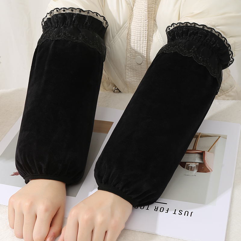 新款长款秋冬袖套毛绒上班加宽耐脏套袖成人工作防污蕾丝工作袖头