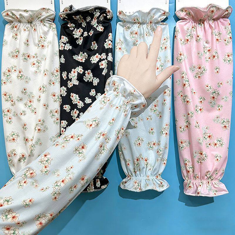 高弹宽松冰丝防晒冰袖长款洋气花边女透气凉爽冰丝防紫外线护臂袖