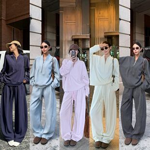 老钱风运动服卫衣阔腿长裤套装女秋冬季宽松韩版时尚休闲两件套潮