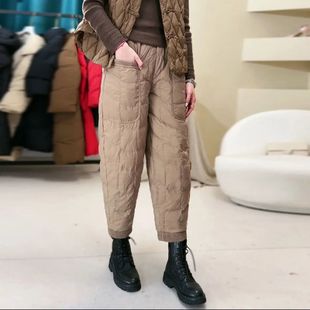 加绒加厚文艺复古休闲夹棉裤 纯色高腰显瘦防风保暖棉裤 2025秋冬款