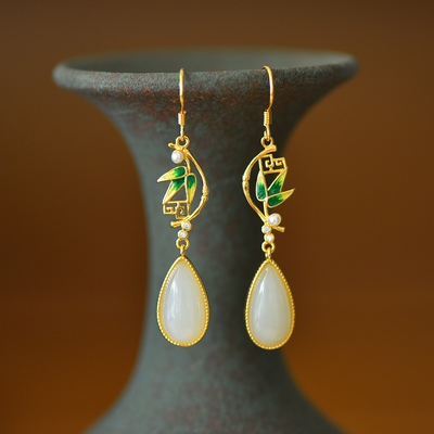 慕溪源和田玉新中式珐琅国风配饰耳环耳饰