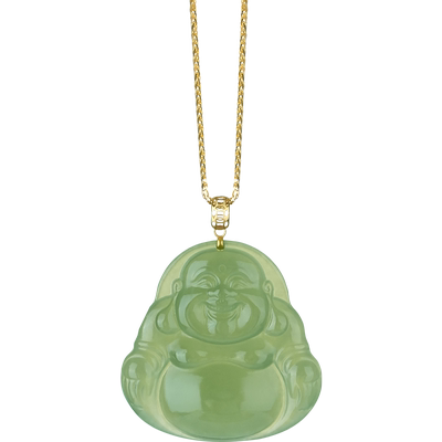 慕溪源18K金镶碧玉佛公项链