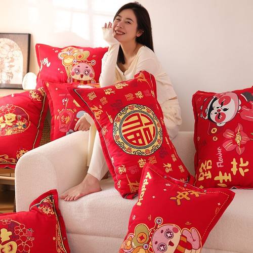 红色枕套纯棉新款1对夏凉全棉48x74cm枕头套印花拉链枕芯套枕头套