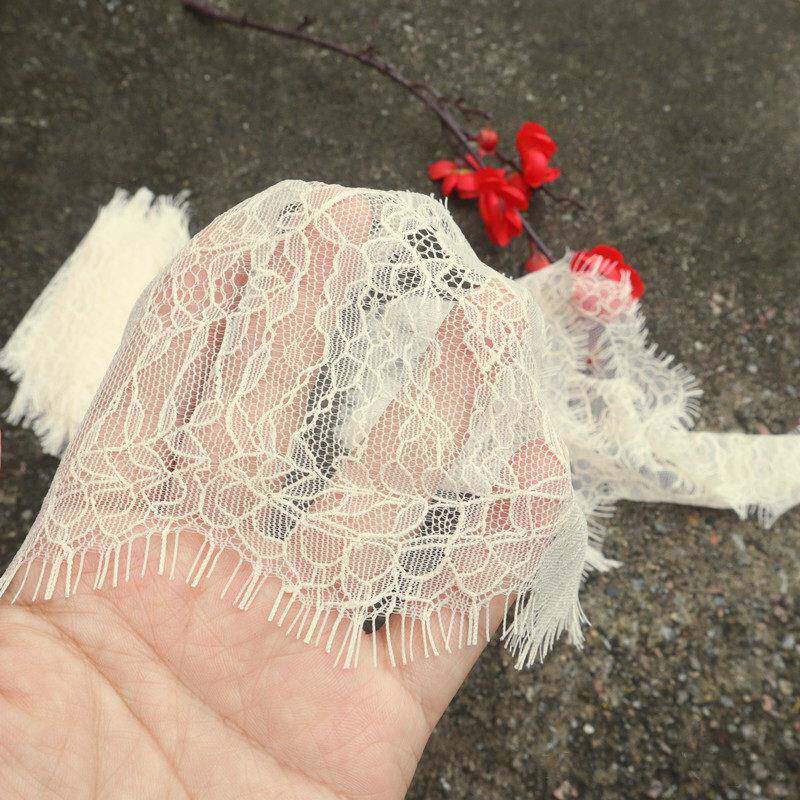 13厘米宽杏黄色偏肉粉无弹睫毛蕾丝花边辅料下摆加长领口袖子装饰