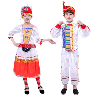 中国风儿童少数民族表演服装男女童锡伯族小学生幼儿园舞台演出服