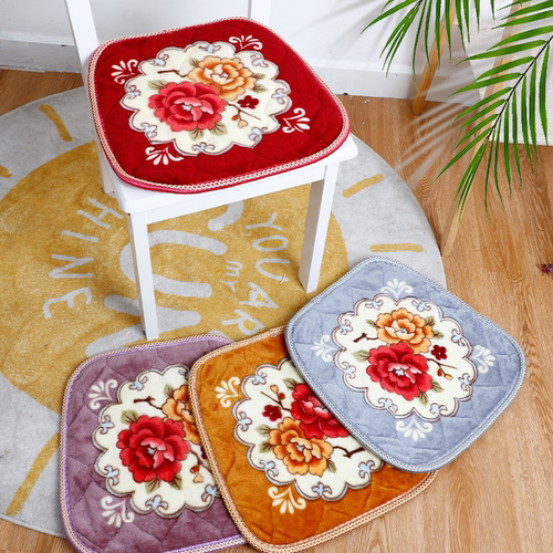 毛绒坐垫加厚防滑餐椅垫居家凳子垫饭店餐厅椅子垫保暖坐垫有绑绳