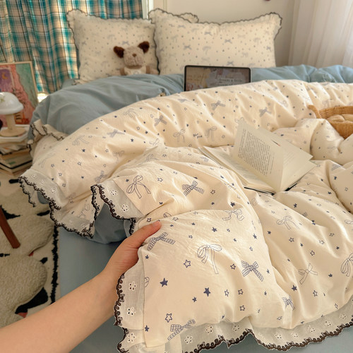 韩式蝴蝶结水洗棉床上四件套花边