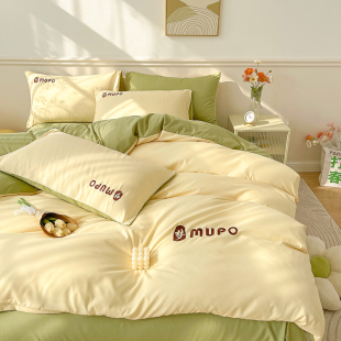 母婴级简约床上四件套床笠ins床单被套床罩非纯棉全棉春秋三件套4