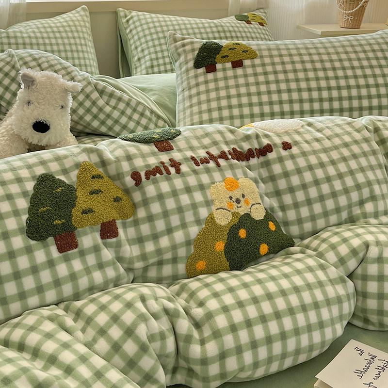 四件套毛巾绣牛奶绒可爱卡通圣诞