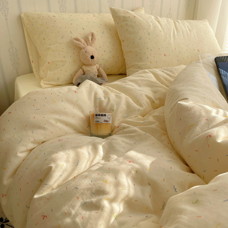 奶油系水洗棉床上四件套学生宿舍单人被套非全棉纯棉床单笠三件套,床上用品,床品套件/四件套/多件套,淘宝优惠券,粉丝福利购,淘宝优惠卷