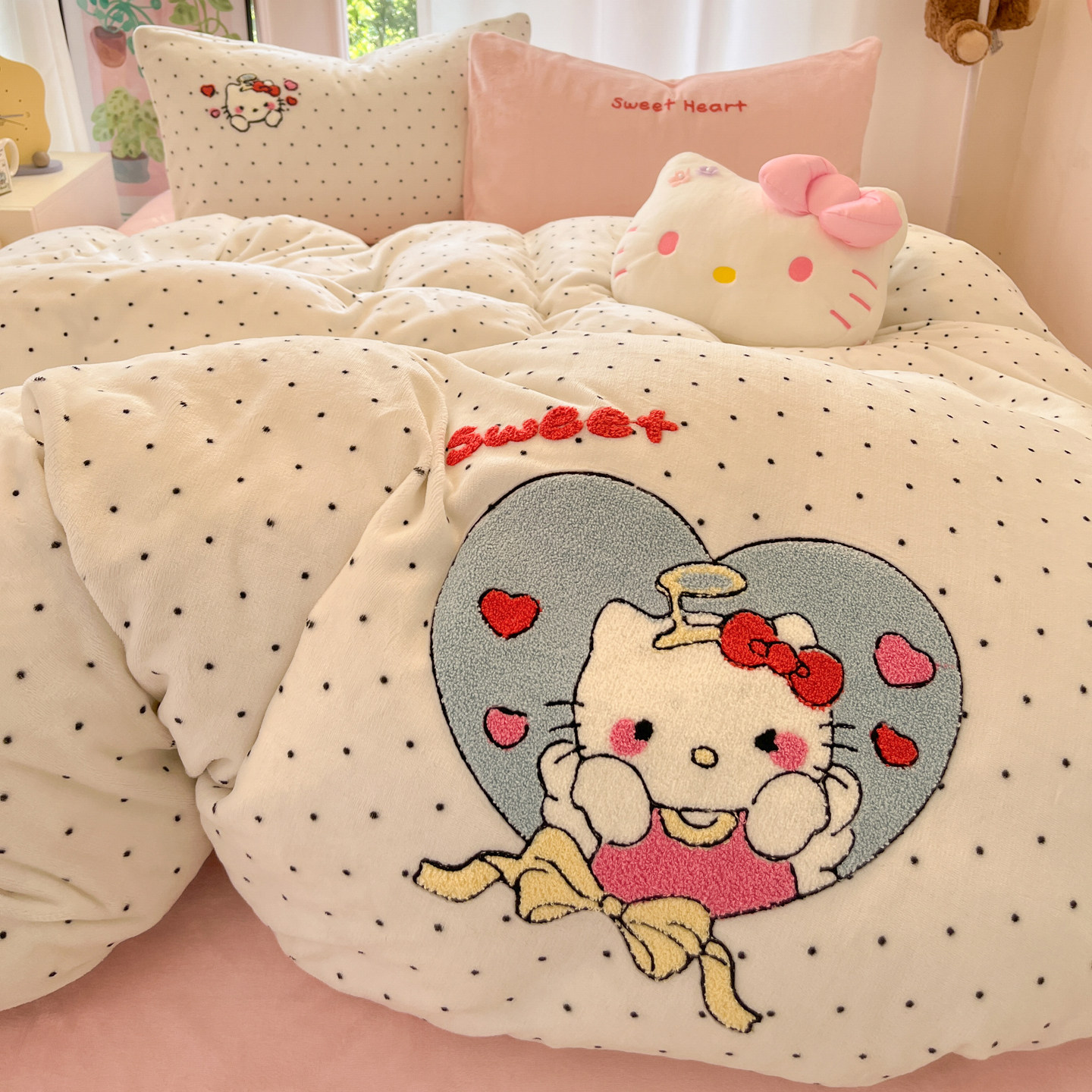 可爱毛巾绣四件套牛奶绒床品三件套被套罩冬季加厚保暖床单床笠款