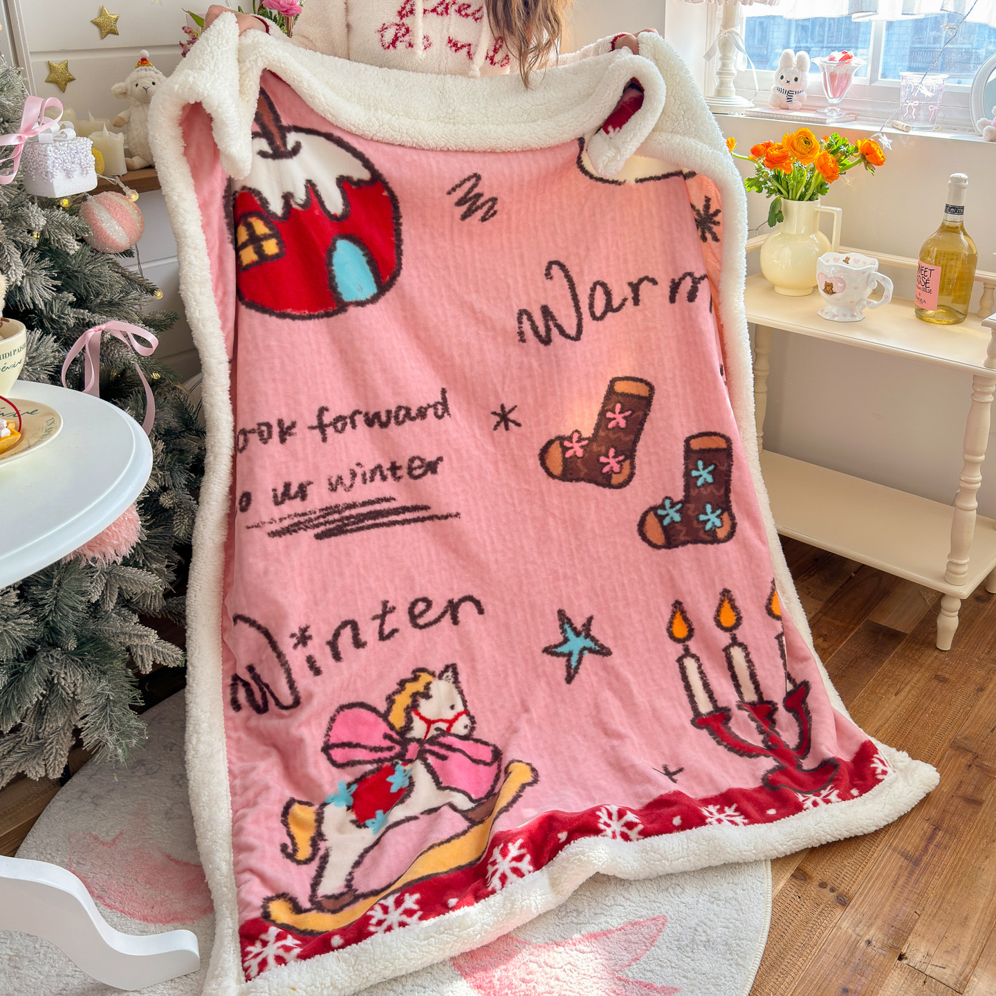 加厚羊羔绒毛毯少女心牛奶绒沙发盖毯冬季床单办公室午睡披肩毯子