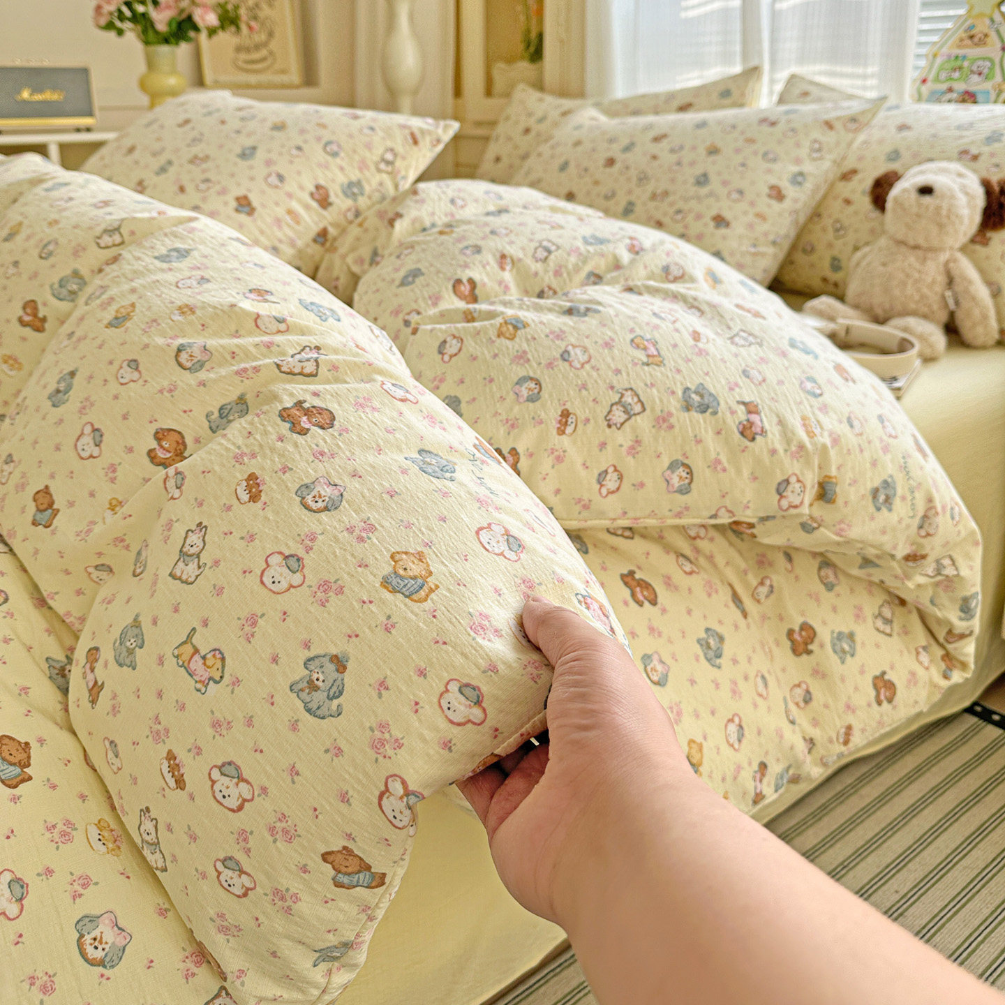 卡通萌趣双层纱床上四件套2026新款儿童床品非全棉纯棉被套床单三,床上用品,床品套件/四件套/多件套,淘宝优惠券,粉丝福利购,淘宝优惠卷