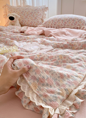 2025新款双层纱夏被四件套床盖款夏凉被空调被子可机洗非全棉纯棉