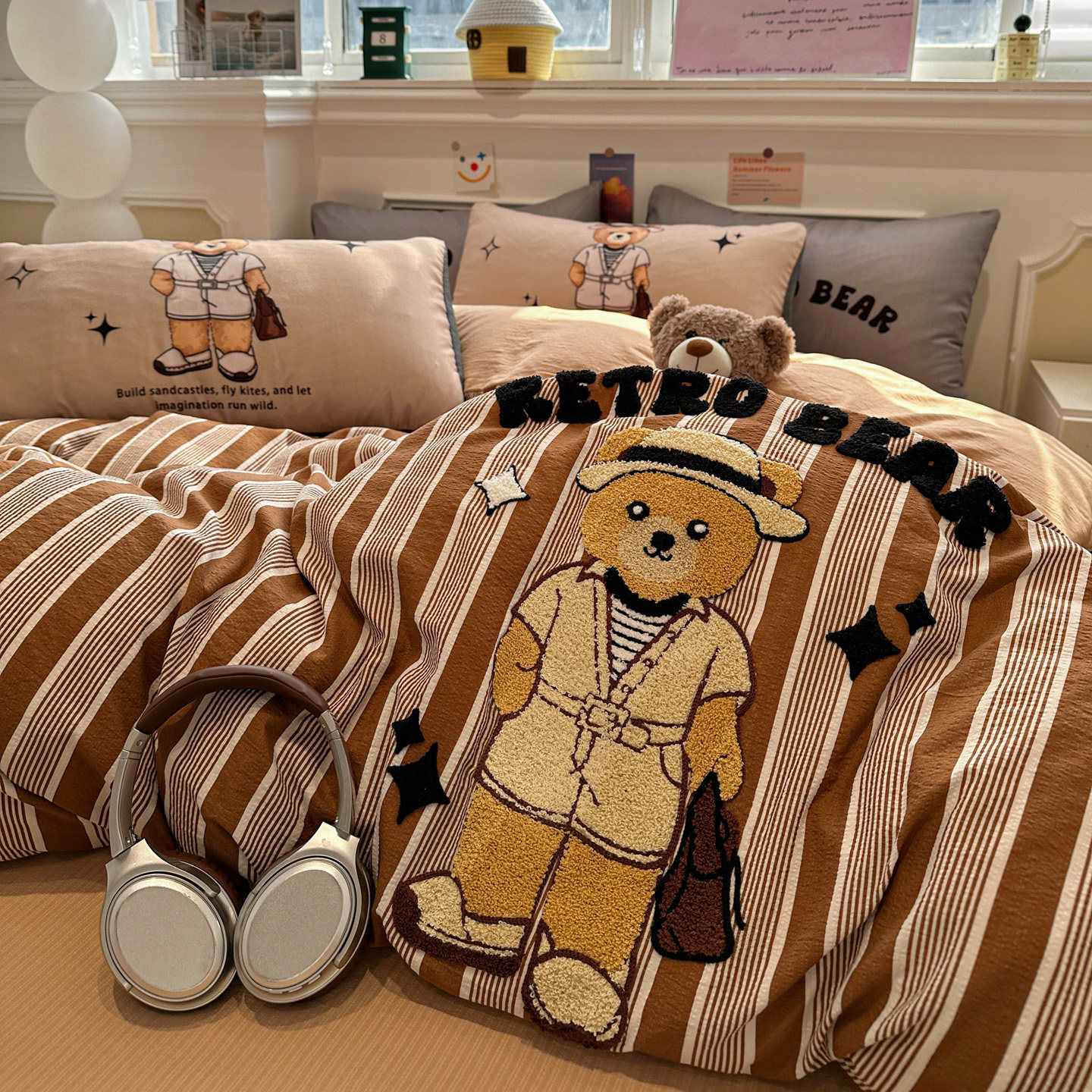 老钱学院风毛巾绣四件套加厚双层纱被套2026新款非全棉纯棉床单三