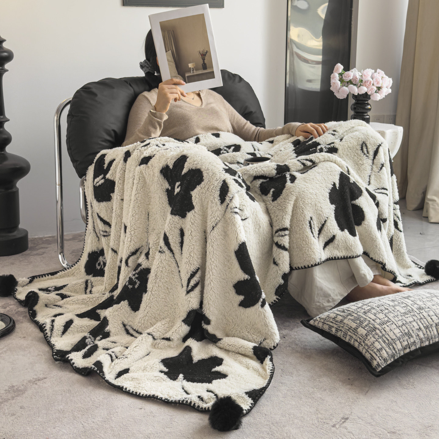 北欧复古毛毯珊瑚法兰绒秋冬季加厚办公室午睡沙发小毯子单人盖毯