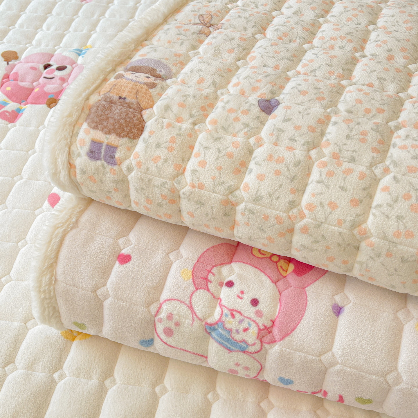 卡通牛奶绒床单单件冬季加绒床盖