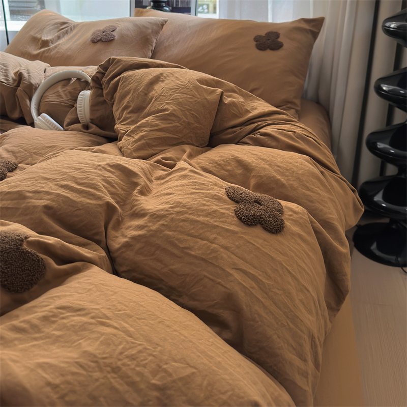 纯色四件套水洗棉少女susan苏杉