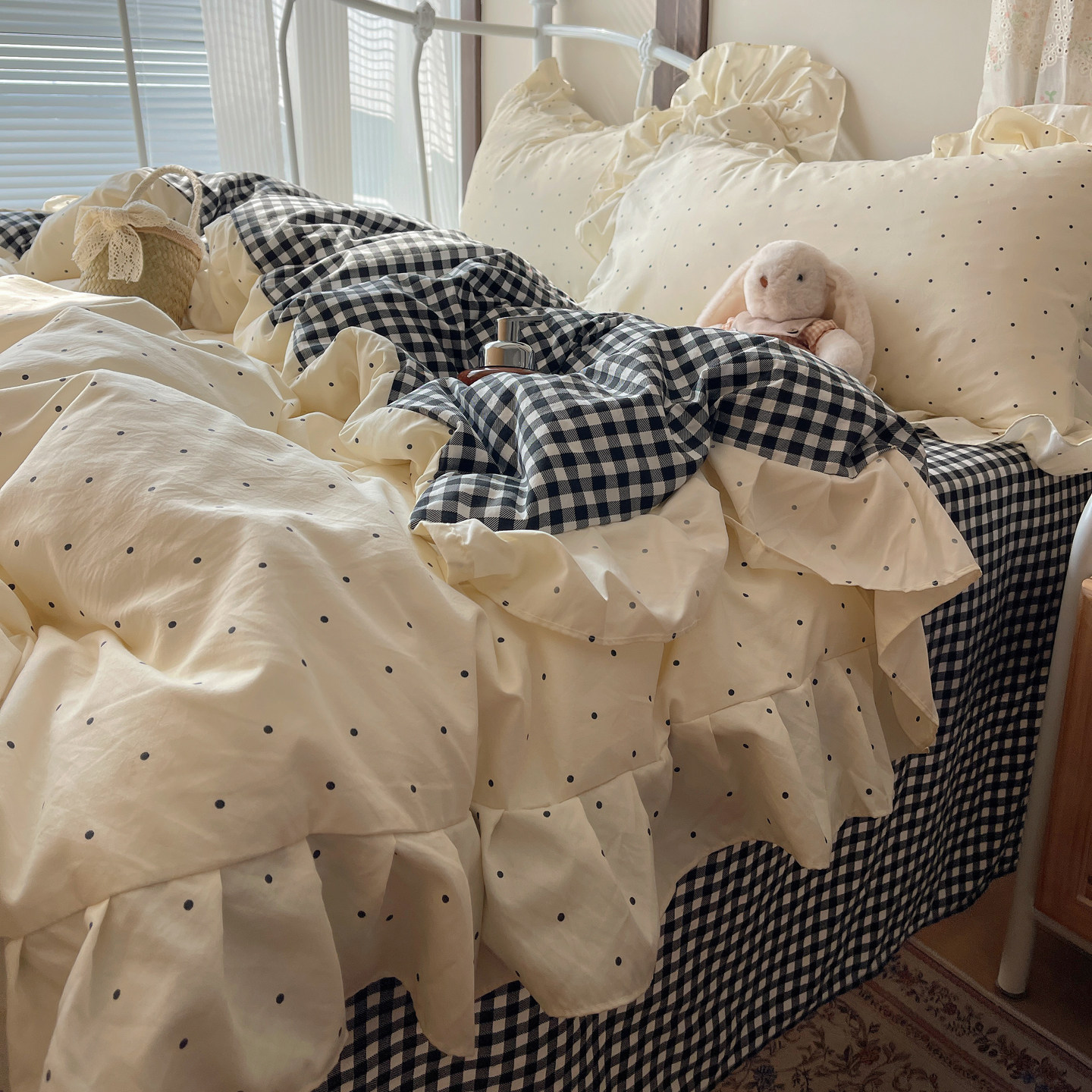 法式波点花边四件套2026新款韩版被套床单宿舍床上三件套非全纯棉