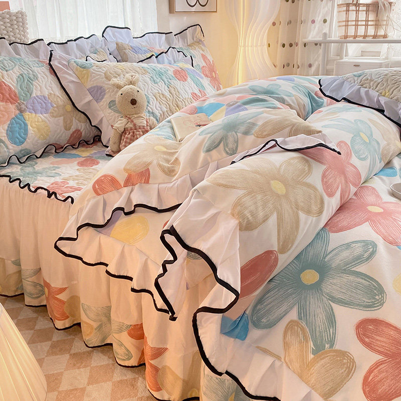 水洗棉床裙床单枕套三件套冬季裸睡保暖加厚非纯棉公主风床盖防滑,床上用品,床裙,淘宝优惠券,粉丝福利购,淘宝优惠卷