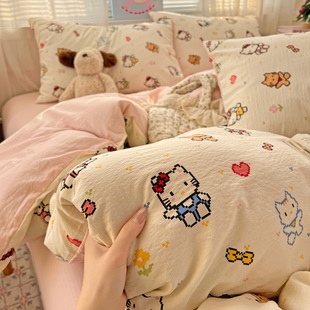 可爱双层纱被套单件新款 非全棉纯棉被罩150x200x230学生单人被单