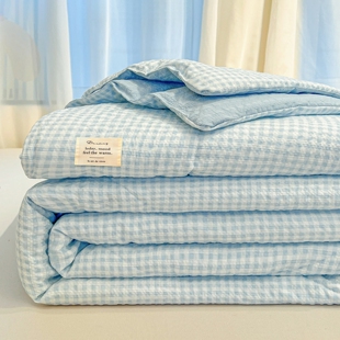 A类夏凉被小格子夏季 奶油风空调被宿舍单人薄被子春秋被芯可机洗2