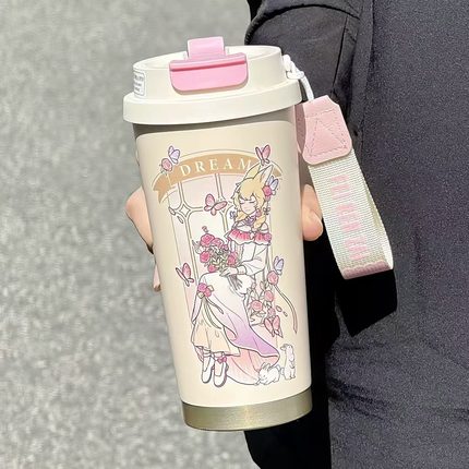 非人哉保温杯女生高颜值吸管水杯子学生水壶外出带手提便携咖啡杯