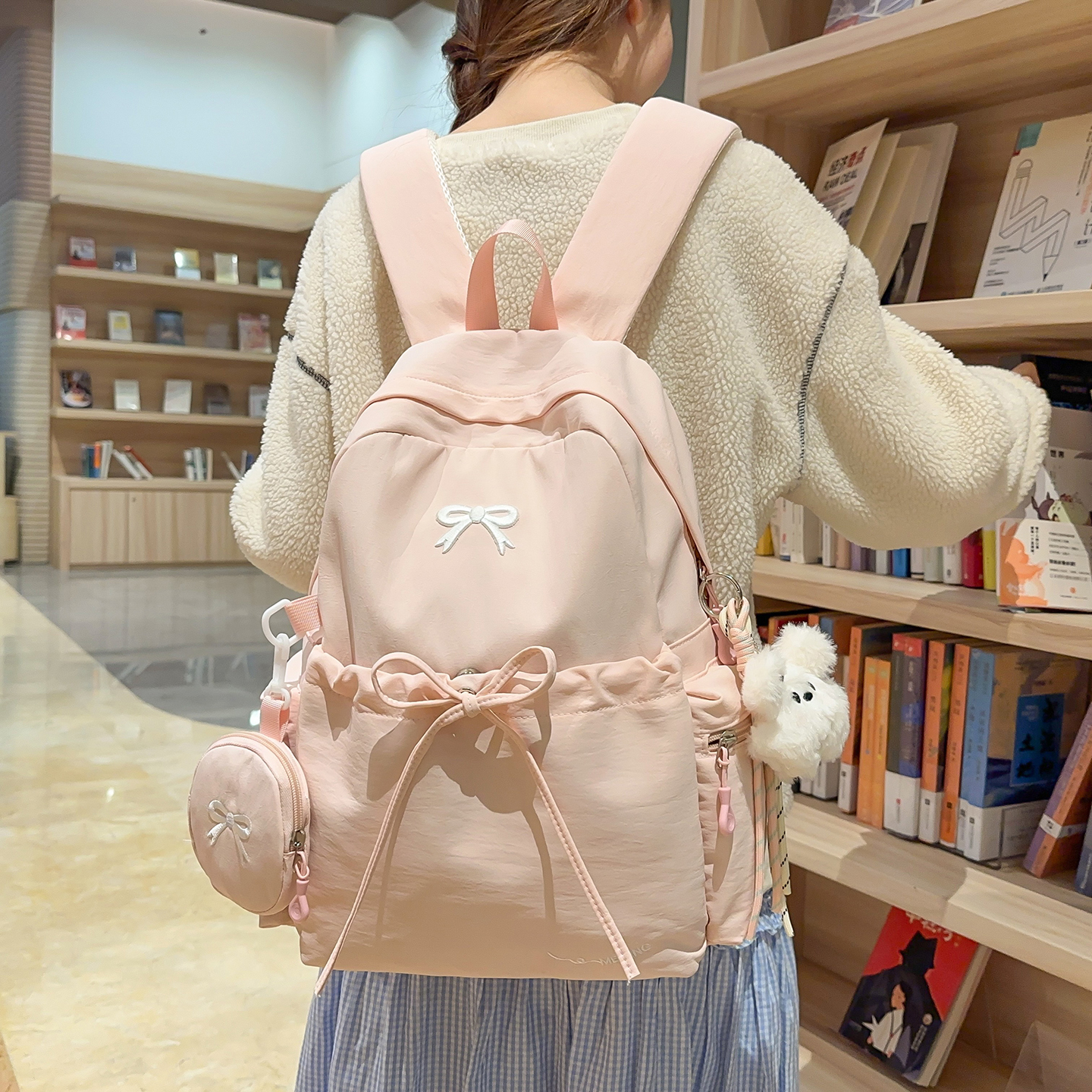 韩系蝴蝶结双肩包女小学生