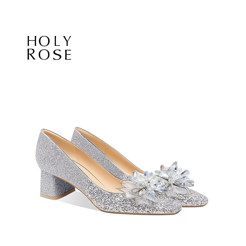 HolyRose法式方头粗跟高跟婚鞋