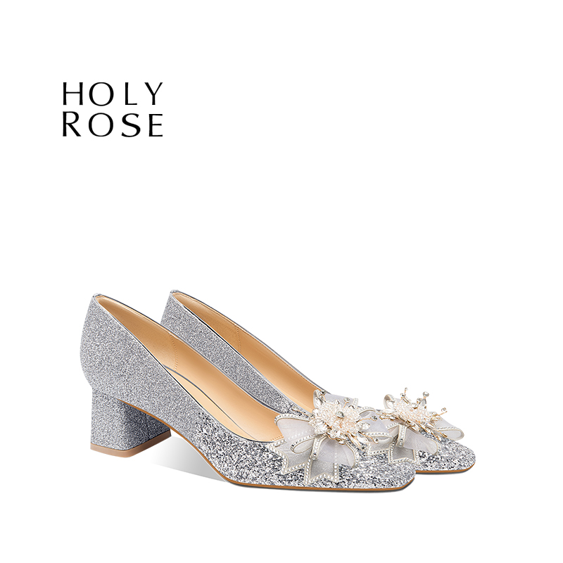 HolyRose法式水晶方头高跟婚鞋