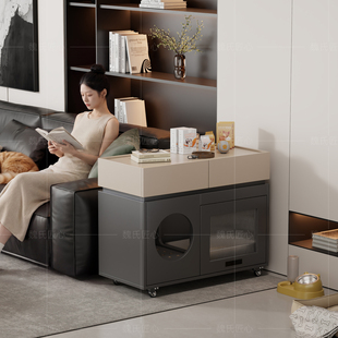 猫窝置物柜宠物猫砂盆家用万向轮边几柜室内阳台简约边柜防尘储物