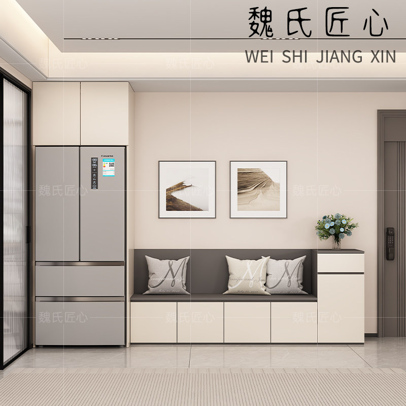 卡座一体靠墙实木沙发餐边柜家用客厅储物柜嵌入式冰箱柜定制柜子