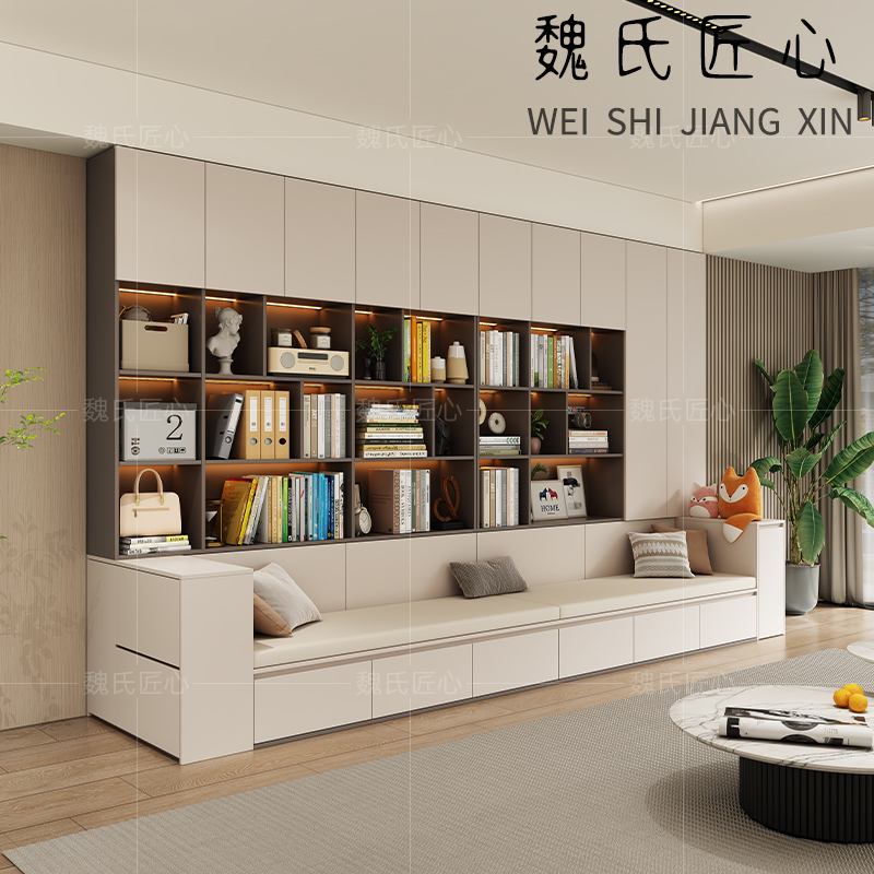 简约现代组合满墙卡座书柜