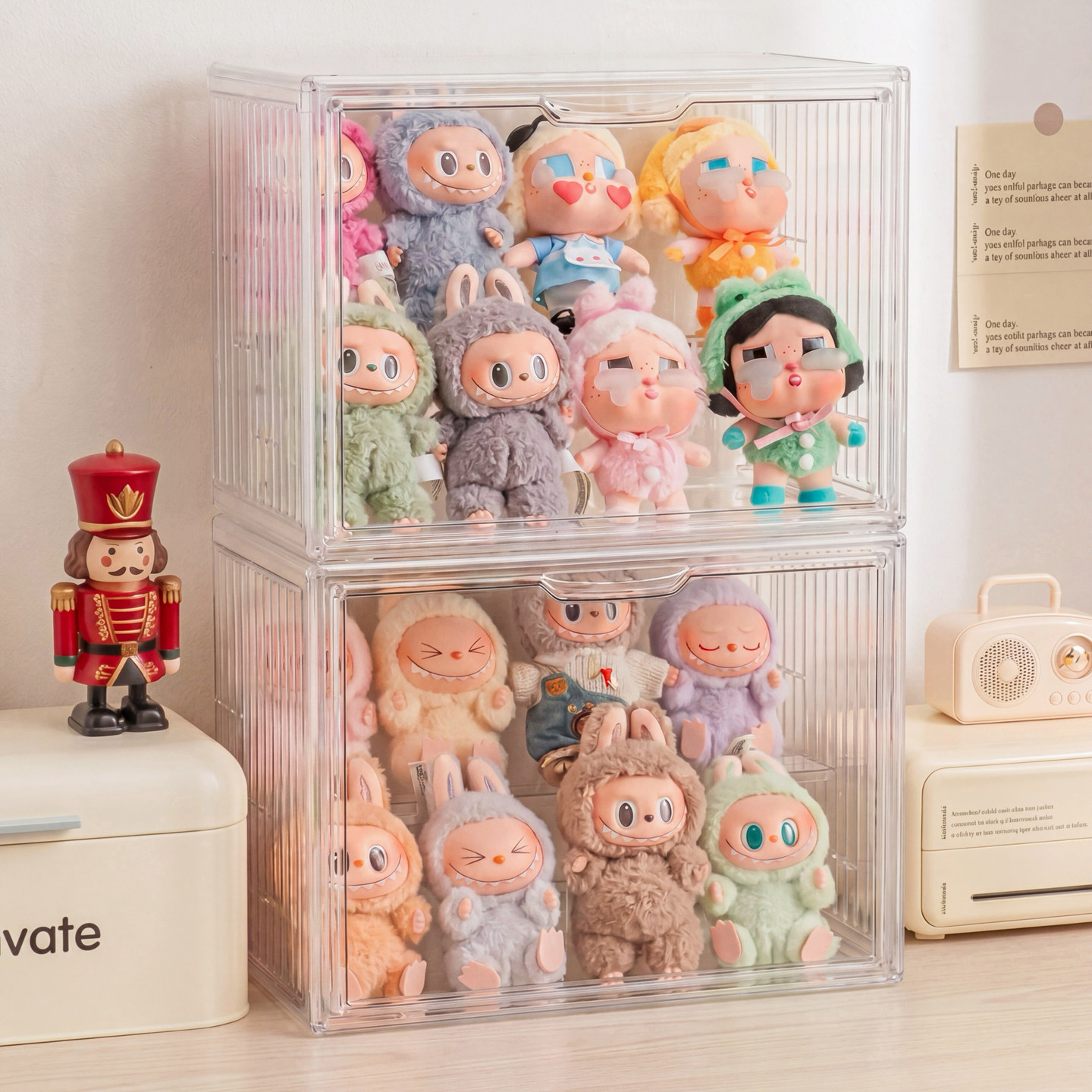 labubu展示盒公仔挂件盲盒收纳展示架拉布布搪胶玩偶透明展示柜图片