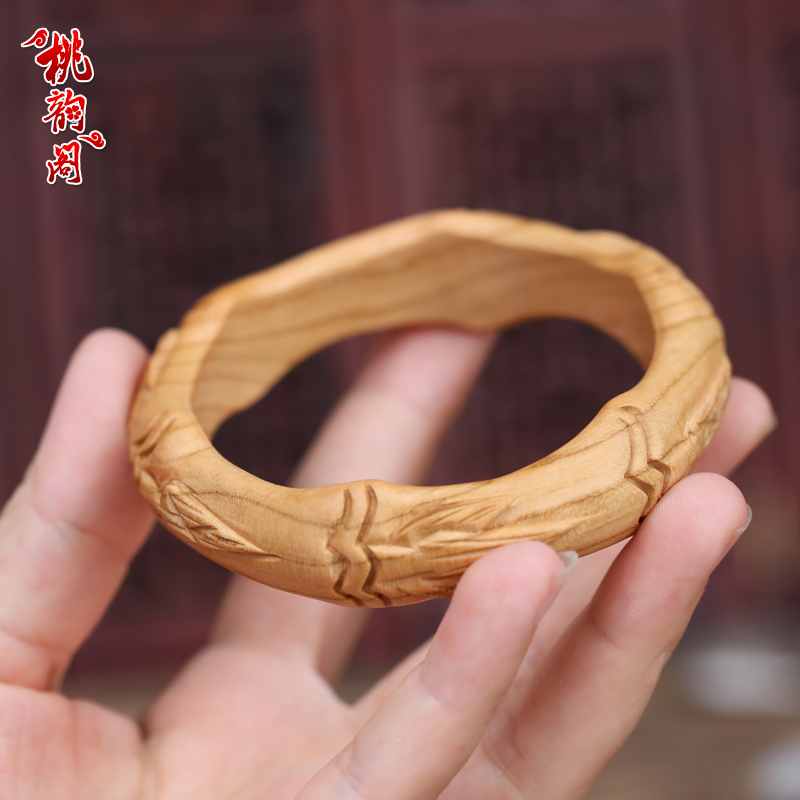 肥城桃木手镯女款手环手工雕刻民族风木质雕花手镯女饰品情侣镯子