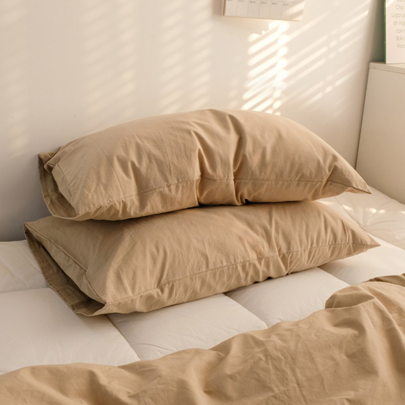 速发水洗棉枕套一对装枕头套纯色学0男1生m全棉简约48*74c0两只