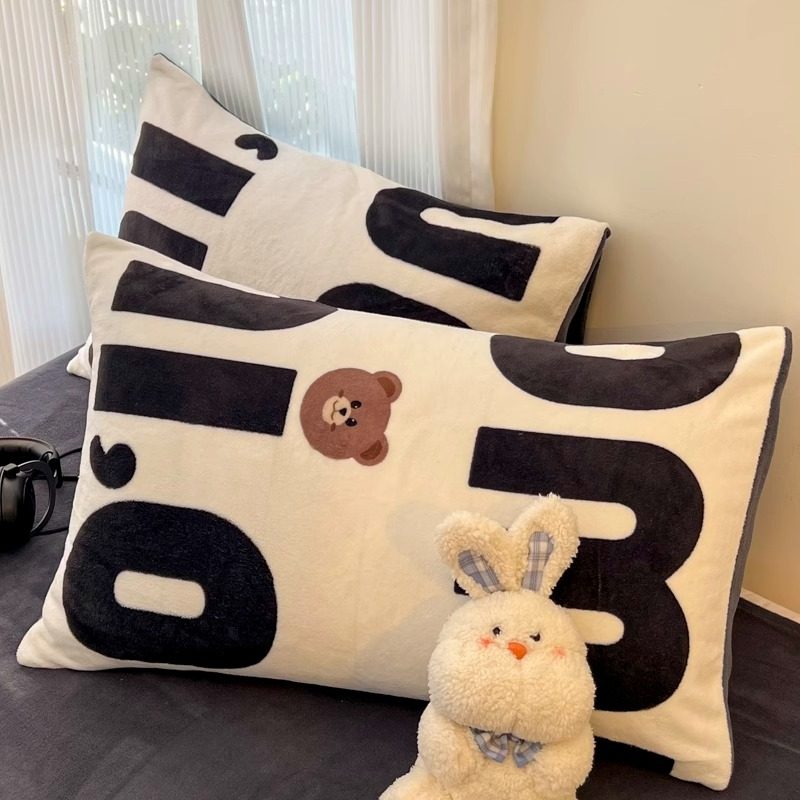 牛奶绒枕套家用一对装48cmx74cm枕头套单个珊瑚绒整头枕芯内胆套2