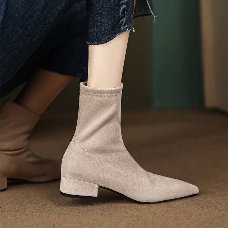 低跟短靴女丝绒袜靴弹力瘦瘦靴女