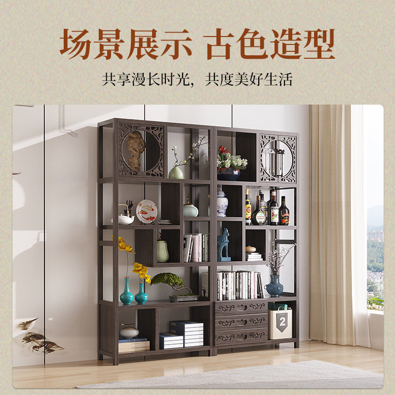 竹木博古架多宝阁新中式书架子办公室隔断架楠竹茶柜摆件架陈列柜