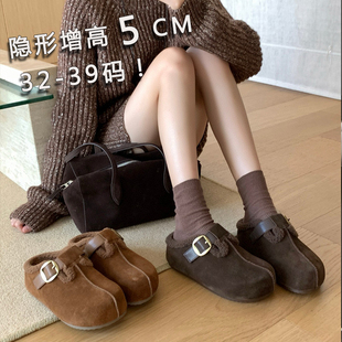 一脚蹬棉拖鞋 小码 女冬新款 厚底增高包头毛毛拖鞋 3233内增高勃肯鞋
