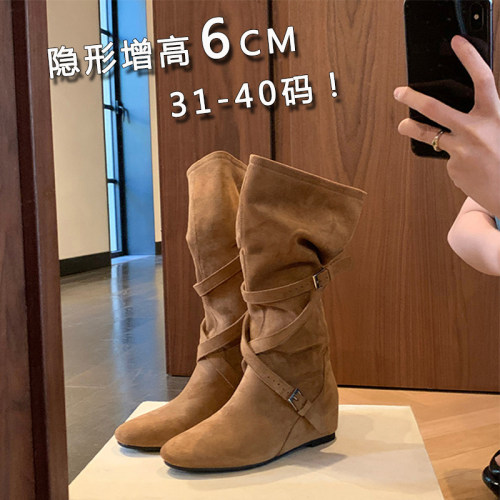 内增高绑带英伦风313233长筒靴