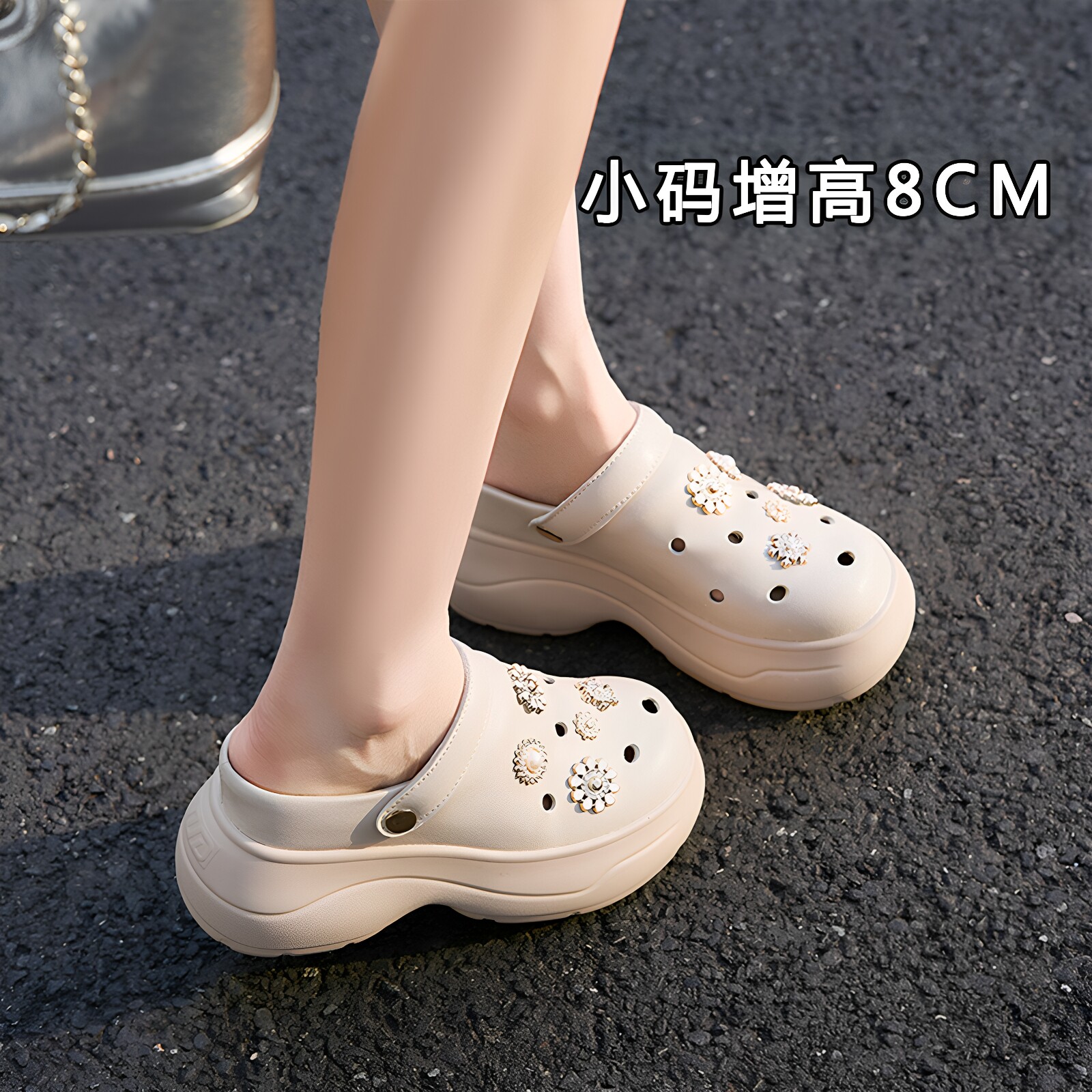小码313233洞洞鞋女真皮厚底8CM增高显瘦外穿凉鞋包头时尚休闲鞋