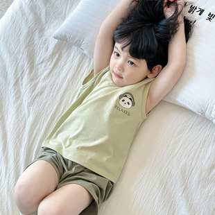宝妈速抢！儿童莱塞尔童装男女宝清新背心家居服大中小童T恤短裤