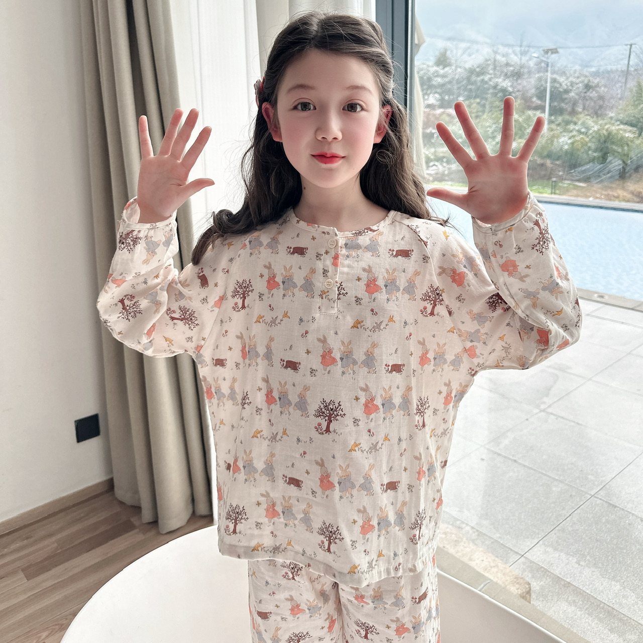 彼得兔的午后~法式复古亲子家居服春秋纯棉长袖长裤儿童睡衣套装