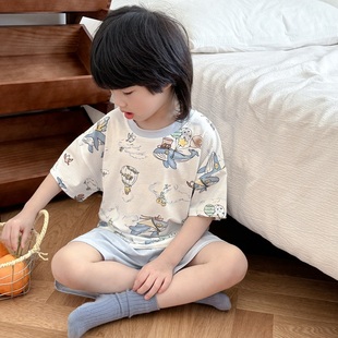 丹麦风~ins儿童宽松凉快T恤短裤套装夏季宝宝洋气居家外穿童装