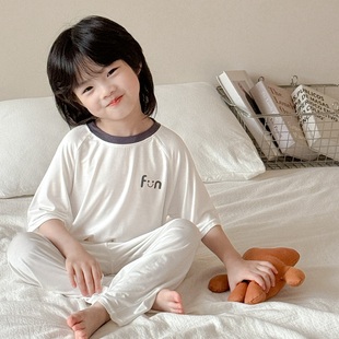 夏季儿童超凉快巨好穿家居服男童莫代尔居家户外短袖长裤女童睡衣