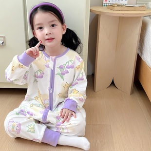女童睡袋2025秋冬新品纯棉连体睡衣春秋男童长袖拉链款卡通防踢被